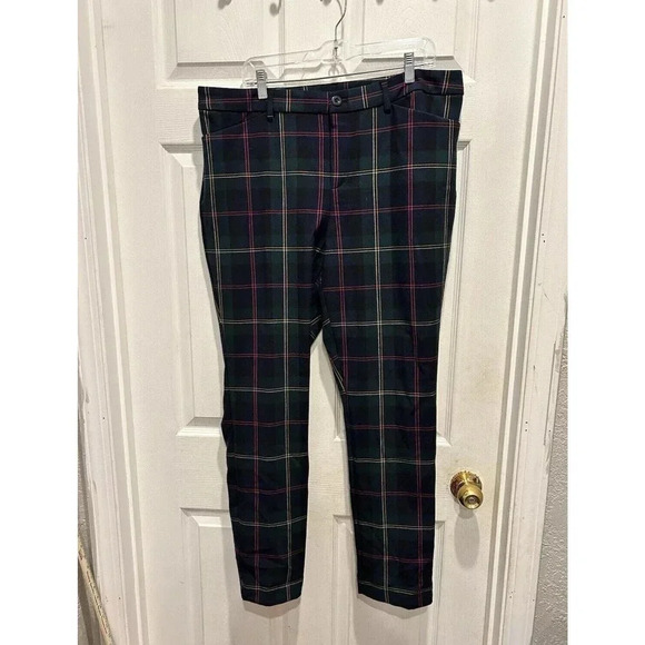 Christopher & Banks Pants Womens 16 Green Plaid Mid-Rise Holiday Party Festive - Picture 1 of 9